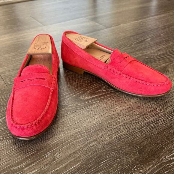 EUC J.Crew James Suede Loafers Soft Fuchsia Size 8 Italy Made Leather Red Shoe - Picture 3 of 16